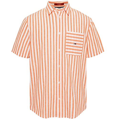 Tommy Hilfiger Gestreiftes Freizeithemd mit kurzen Ärmeln, Citrus Orange Stripe, XX-Large von Tommy Hilfiger