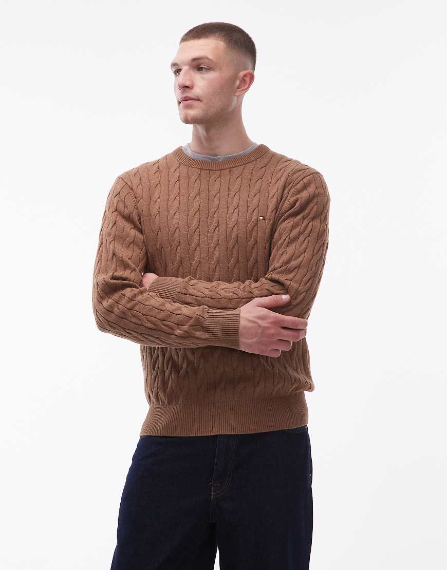 Tommy Hilfiger - Grobstrickpullover in Braun mit Zopfmuster-Brown von Tommy Hilfiger