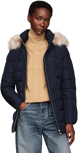 Tommy Hilfiger Damen Steppjacke Heritage Down Tyra Jacket With Fur Lang, Blau (Desert Sky), S von Tommy Hilfiger