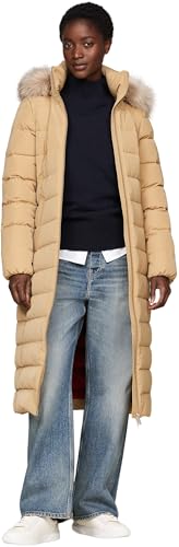 Tommy Hilfiger Damen Daunenmantel Heritage Tyra Maxi With Fur mit Kapuze, Grün (Classic Khaki), XL von Tommy Hilfiger