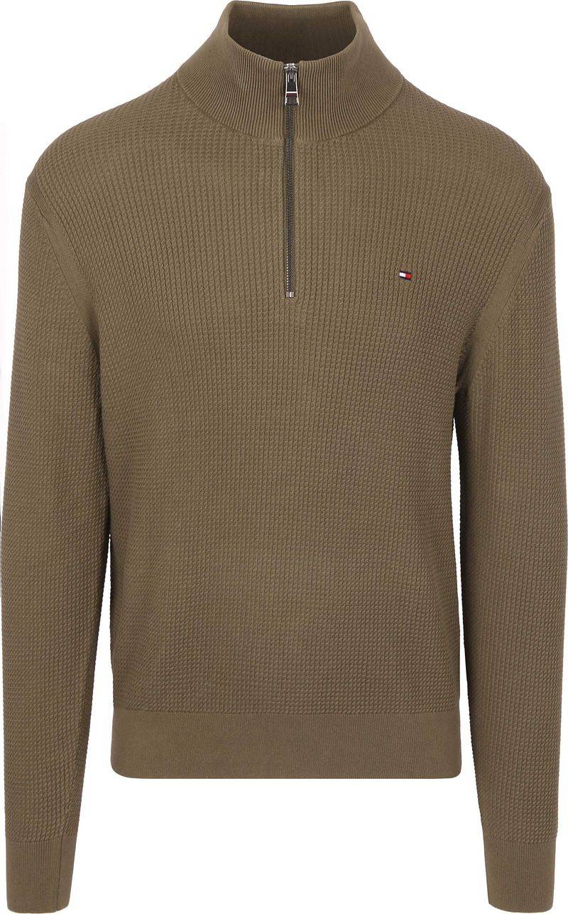 Tommy Hilfiger Half Zip Kabelpullover Olivgrün - Größe XXL von Tommy Hilfiger