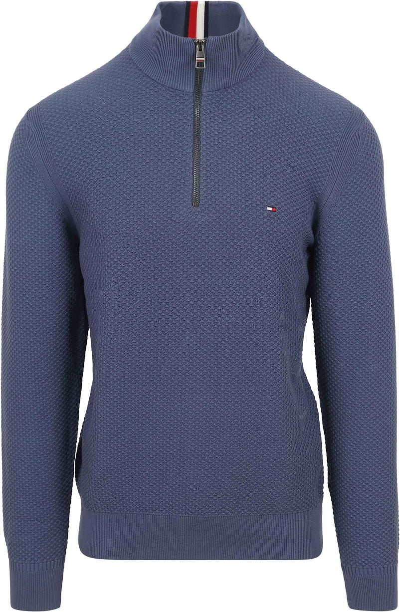 Tommy Hilfiger Half Zip Pullover Struktur Blau - Größe XL von Tommy Hilfiger