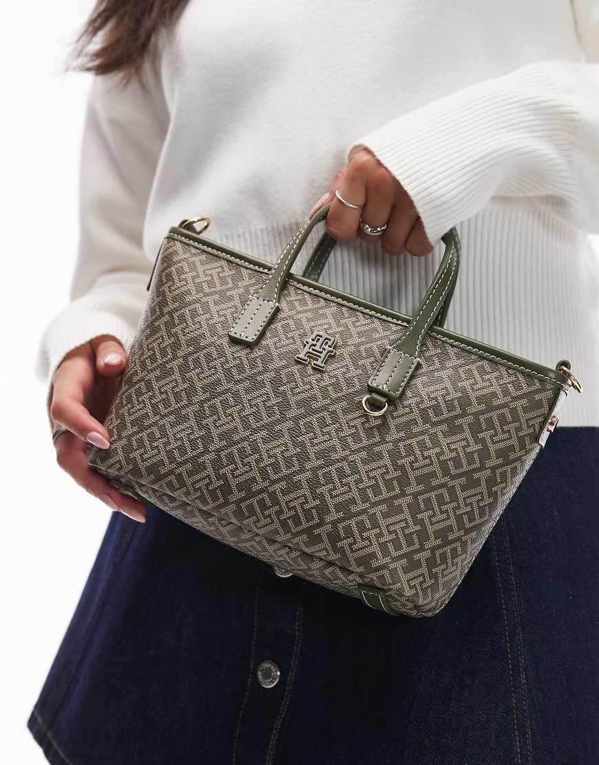 Tommy Hilfiger - Handtasche in Olivgrün mit kleinem Monogramm-Logo Tommy Hilfiger - Handtasche in Olivgrün mit kleinem Monogramm-Logo von Tommy Hilfiger