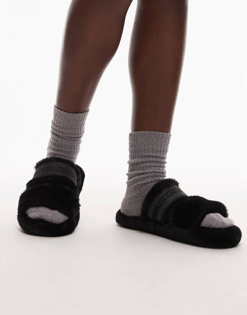 Tommy Hilfiger - Hausschuhe aus Kunstpelz in Schwarz von Tommy Hilfiger