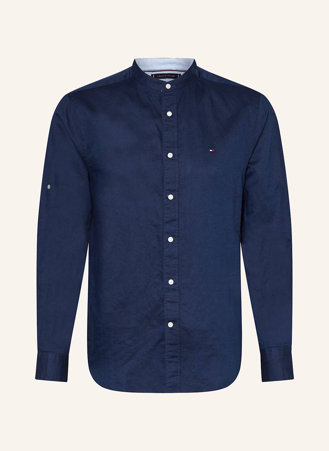 Tommy Hilfiger Hemd Regular Fit Mit Leinen Und Stehkragen blau von Tommy Hilfiger