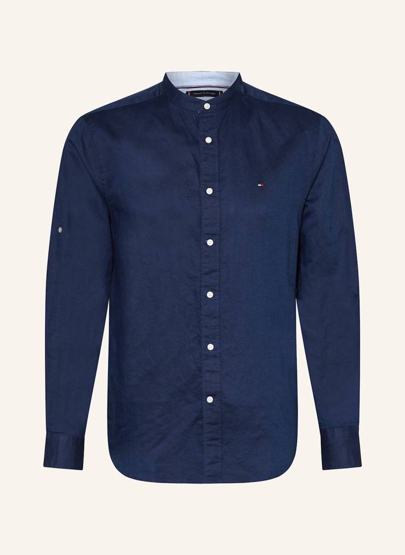 Tommy Hilfiger Hemd Regular Fit Mit Leinen Und Stehkragen blau von Tommy Hilfiger