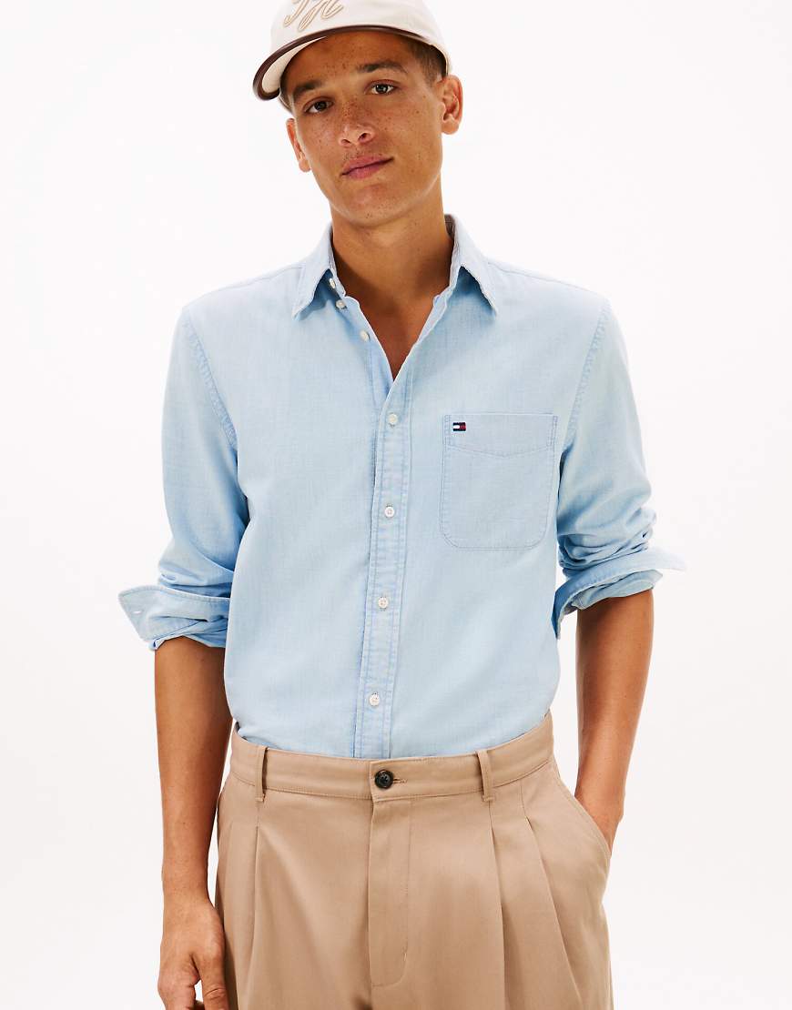 Tommy Hilfiger - Hemd aus Chambray in Hellgrau mit regulärer Passform und aufgesetzter Tasche-Blau von Tommy Hilfiger