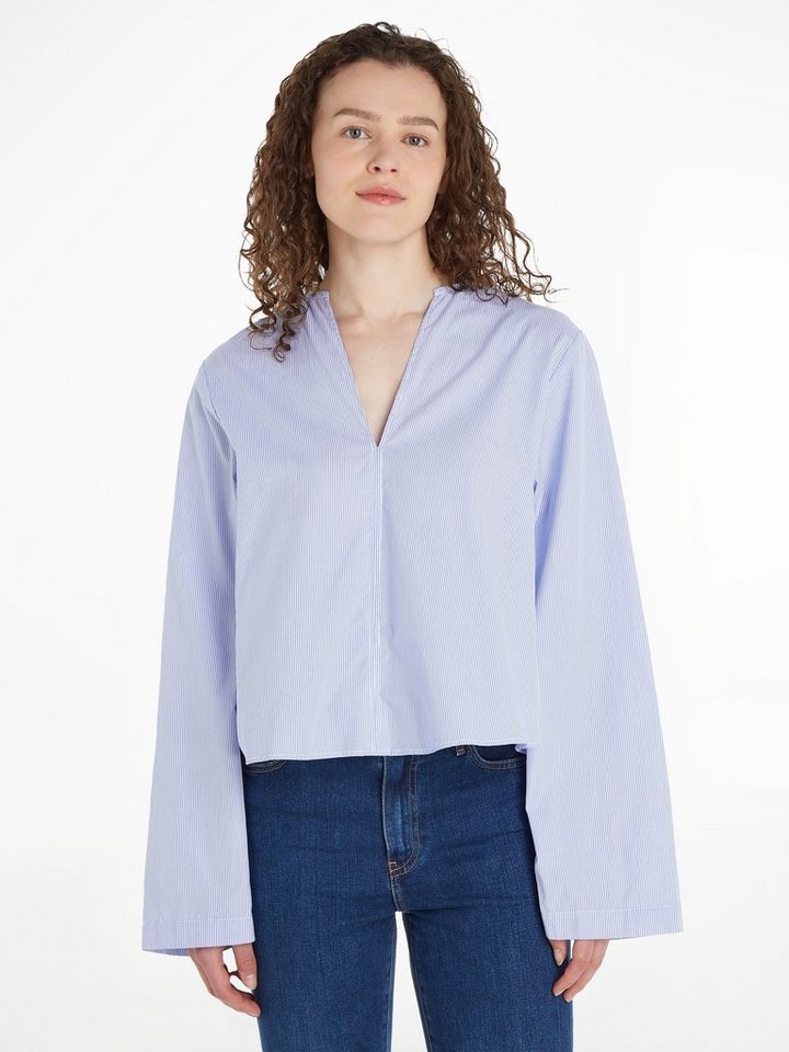 Tommy Hilfiger Hemdbluse COTTON STP V-NECK BLOUSE mit Logostickerei von Tommy Hilfiger