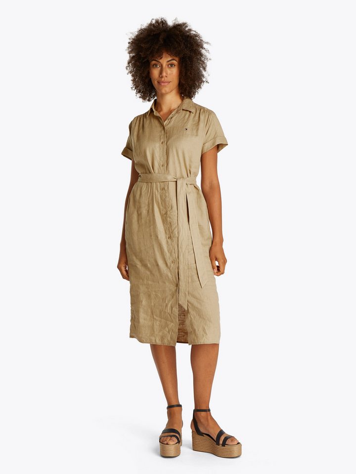 Tommy Hilfiger Hemdblusenkleid ESS LINEN BELTED S/S MIDI DRESS mit Gürtel, mit Ärmelaufschlag,kühlendes Premium Leinen von Tommy Hilfiger