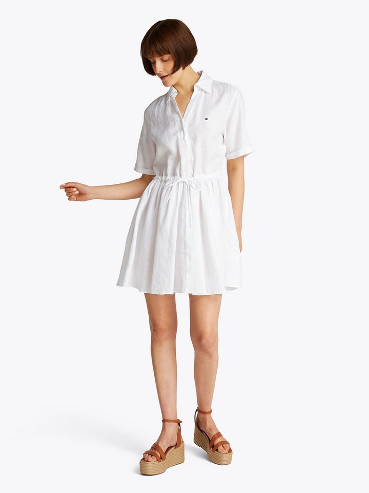 Tommy Hilfiger Hemdblusenkleid ESS LINEN S/S SHORT DRESS mit Tunnelzug in der Taille, mit Rückenfalte,kühlendes Premium Leinen von Tommy Hilfiger