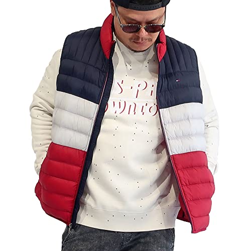 Tommy Hilfiger Herren Leichte, Gesteppte Pufferweste (Standard und Big & Tall) Daunenweste, Midnight/Ice/Red, X-Large von Tommy Hilfiger