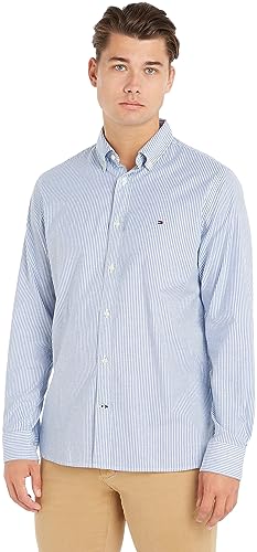 Tommy Hilfiger Herren Hemd Oxford Stripe Regular-Fit Langarm, Mehrfarbig (Ultra Blue / Optic White), XS von Tommy Hilfiger