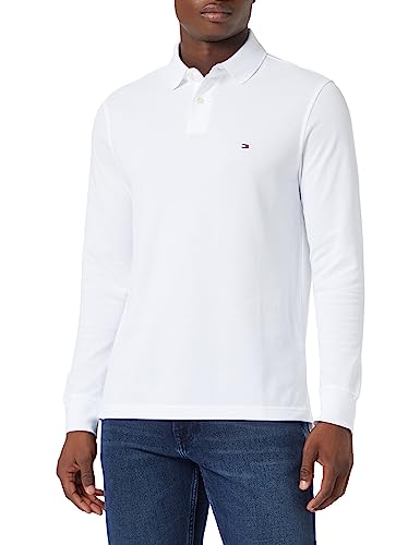 Tommy Hilfiger Herren Poloshirt Langarm Regular Basic, Weiß (White), M von Tommy Hilfiger