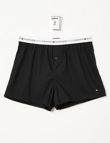 Tommy Hilfiger Herren 2er Pack Boxershorts Woven Boxer Baumwolle, Schwarz (Black/Black), L von Tommy Hilfiger
