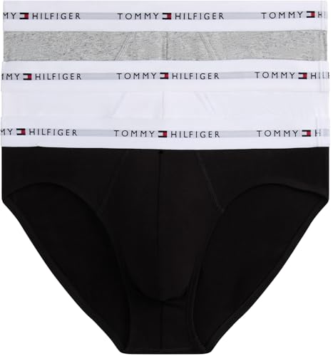 Tommy Hilfiger Herren 3er Pack Unterhosen Hip Briefs mit Logobund, Mehrfarbig (Black/White/Mid Grey Heather), M von Tommy Hilfiger