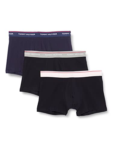 Tommy Hilfiger Herren 3er Pack Boxershorts Trunks Unterwäsche, Schwarz (Pitch Blue/Pink/Antique Silver), M von Tommy Hilfiger