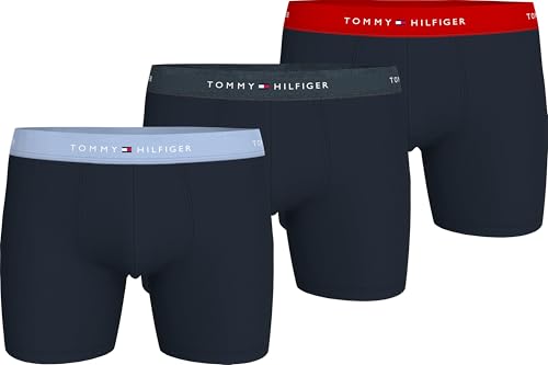 Tommy Hilfiger Herren 3er Pack Boxershorts Briefs mit Logobund, Mehrfarbig (SWT Blu/Mil Den/Prim Red), XXL von Tommy Hilfiger