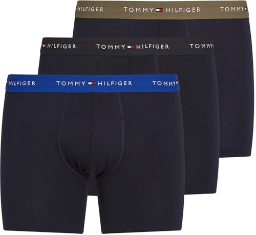 Tommy Hilfiger Herren 3er Pack Boxershorts Briefs mit Logobund, Mehrfarbig (WDG Blu/Blk/Utlty OLV), M von Tommy Hilfiger