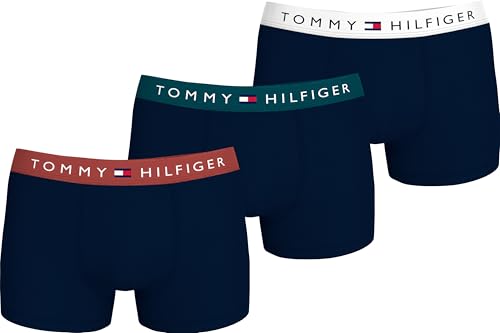 Tommy Hilfiger Herren 3er Pack Boxershorts Trunks Baumwolle mit Stretch, Mehrfarbig (Terra Red/Mid Turq/White), XXL von Tommy Hilfiger