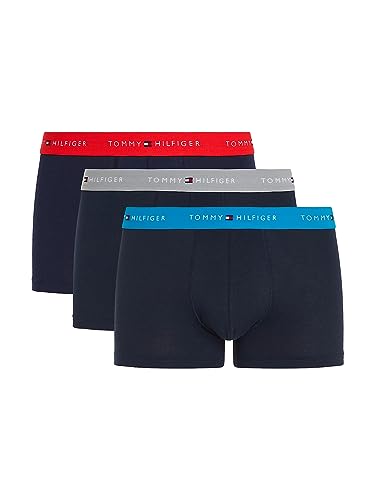 Tommy Hilfiger Herren 3er Pack Boxershorts Trunks Unterwäsche, Blau (Cerulean Aqua/Ant Silver/Fireworks), S von Tommy Hilfiger