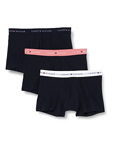 Tommy Hilfiger Herren 3er Pack Boxershorts Trunks Unterwäsche, Mehrfarbig (Desert Sky/Flora Pink/White), S von Tommy Hilfiger