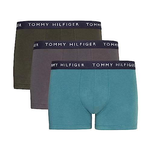 Tommy Hilfiger Herren 3er Pack Boxershorts Trunks Unterwäsche, Mehrfarbig (Frosted Green/Army Green/Dark Ash), L von Tommy Hilfiger