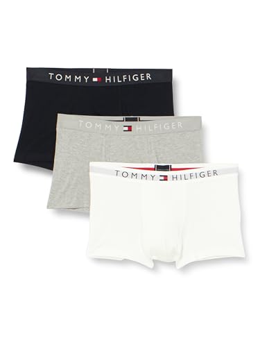 Tommy Hilfiger Herren 3er Pack Boxershorts Trunks Unterwäsche, Mehrfarbig (Grey Htr/White/Desert Sky), S von Tommy Hilfiger