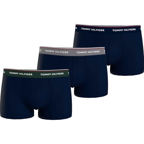 Tommy Hilfiger Herren 3er Pack Boxershorts Trunks Unterwäsche, Mehrfarbig (Hunter/Grey Htr/Des Sky), S von Tommy Hilfiger