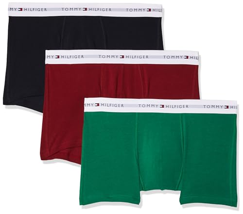 Tommy Hilfiger Herren 3er Pack Boxershorts Trunks Unterwäsche, Mehrfarbig (Rouge/Nouveau Green/Desert Sky), S von Tommy Hilfiger