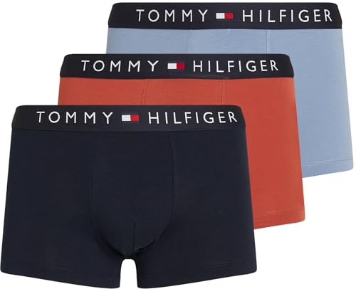 Tommy Hilfiger Herren 3er Pack Boxershorts Trunks Unterwäsche, Mehrfarbig (des Sky/Cppr Sun/Brsk Blu), M von Tommy Hilfiger