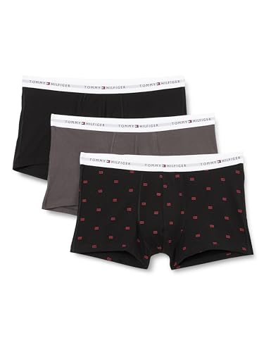 Tommy Hilfiger Herren 3er Pack Boxershorts Trunks mit Logobund, Mehrfarbig (Black/Dk Ash/Pink Flag), S-M von Tommy Hilfiger