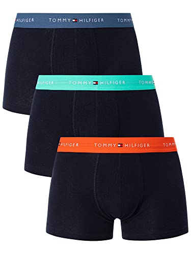Tommy Hilfiger Herren 3er Pack Boxershorts Trunks mit Logobund, Mehrfarbig (Deep Orange/Jade Green/Blue Coast), XXL von Tommy Hilfiger