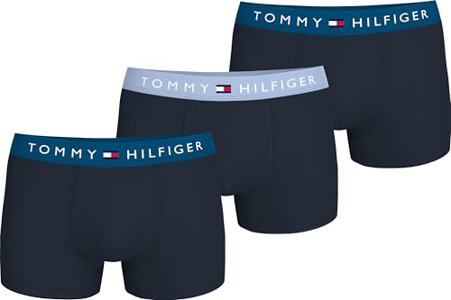 Tommy Hilfiger Herren 3er Pack Boxershorts Trunks mit Logobund, Mehrfarbig (Dp Indgo/Brzzy Blu/Blu Hth), XL von Tommy Hilfiger