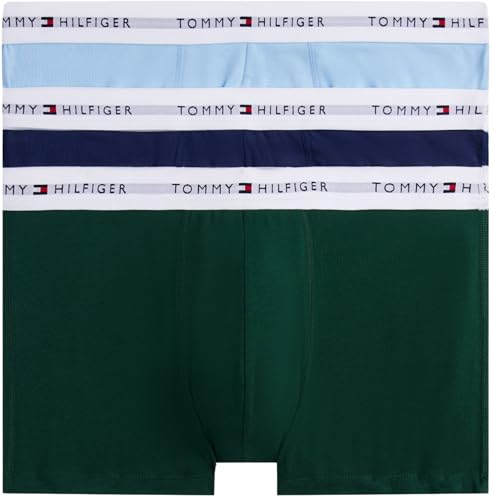 Tommy Hilfiger Herren 3er Pack Boxershorts Trunks mit Logobund, Mehrfarbig (ORN Grn/PRP NVY/Vess Blu), XXL von Tommy Hilfiger