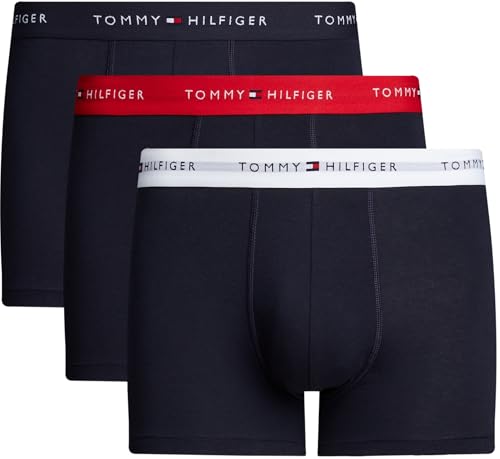 Tommy Hilfiger Herren 3er Pack Boxershorts Trunks mit Logobund, Mehrfarbig (Primary Red/White/Desert Sky), S von Tommy Hilfiger