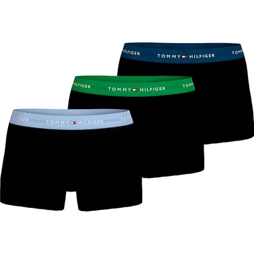 Tommy Hilfiger Herren 3er Pack Boxershorts Trunks mit Logobund, Mehrfarbig (SWT Blu/Prim Grn/Dp Ind), S-M von Tommy Hilfiger