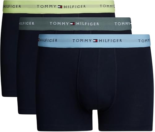 Tommy Hilfiger Herren 3er Pack Boxershorts Trunks mit Logobund, Mehrfarbig (Stonewash Green/Faded Lime/Col Blue), L von Tommy Hilfiger