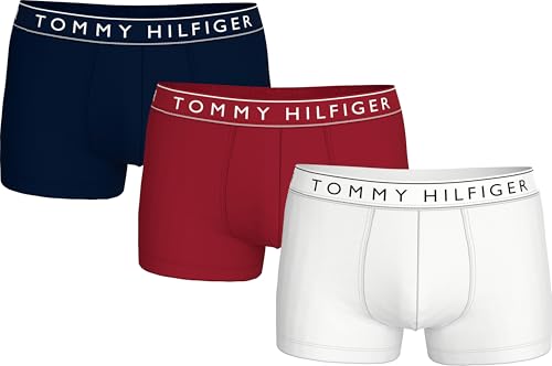 Tommy Hilfiger Herren 3er Pack Boxershorts Trunks mit Logobund, Mehrfarbig (Th Wht/ Med Red/ Dsrt Sky), XL von Tommy Hilfiger