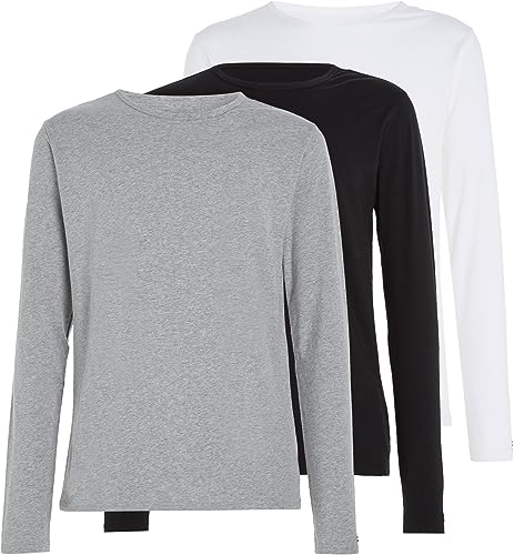 Tommy Hilfiger Herren 3er Pack Langarmshirts Basic, Mehrfarbig (Black/White/Grey Heather), M von Tommy Hilfiger