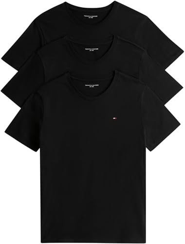 Tommy Hilfiger Herren 3er Pack T-Shirts Kurzarm Slim Fit, Schwarz (Black/Black/Black), S von Tommy Hilfiger