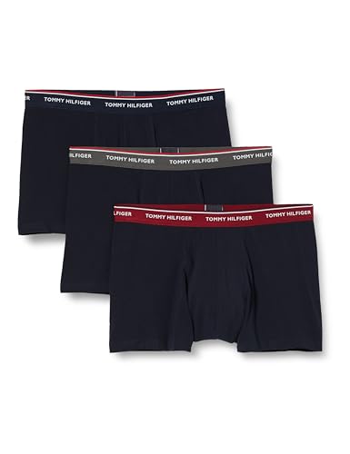 Tommy Hilfiger Herren 3er Pack Boxershorts Trunks Unterwäsche, Mehrfarbig (Ds Sky/Dark Ash/Rouge), XXL von Tommy Hilfiger