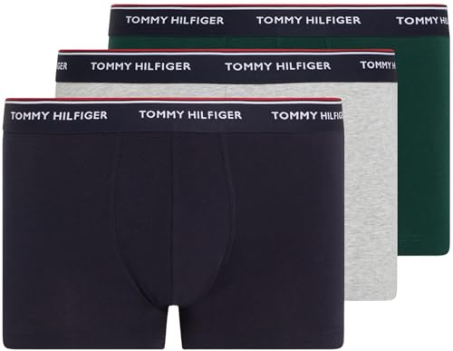 Tommy Hilfiger Herren 3er Pack Boxershorts Trunks Unterwäsche, Mehrfarbig (Hunter/Grey Htr/Des Sky), L von Tommy Hilfiger