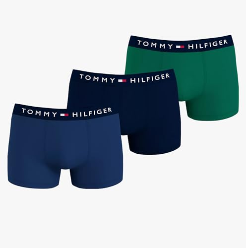 Tommy Hilfiger Herren 3er Pack Boxershorts Trunks Unterwäsche, Mehrfarbig (Anchor Blue/Des Sky/Nou Green), L von Tommy Hilfiger