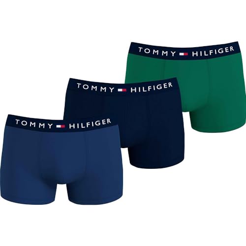 Tommy Hilfiger Herren 3er Pack Boxershorts Trunks Unterwäsche, Mehrfarbig (Anchor Blue/Des Sky/Nou Green), S von Tommy Hilfiger