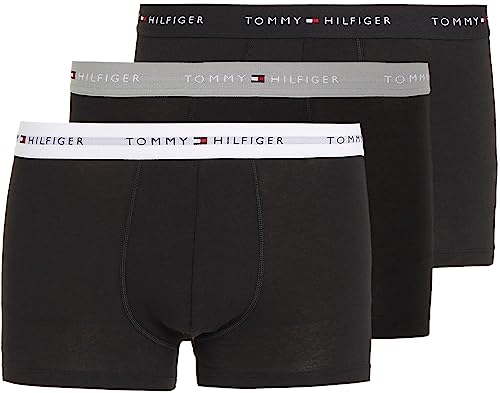 Tommy Hilfiger Herren 3er Pack Boxershorts Trunks Unterwäsche, Mehrfarbig (Grey Heather/Black/White), S von Tommy Hilfiger