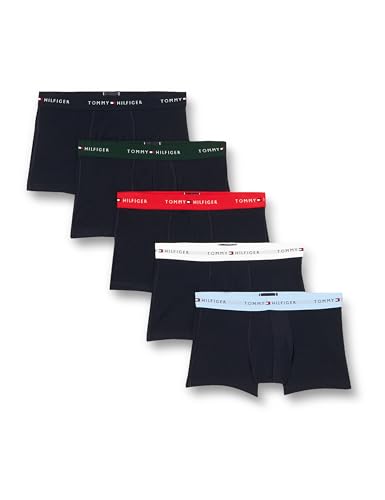 Tommy Hilfiger Herren 5er Pack Boxershorts Trunks Baumwolle mit Stretch, Schwarz (Red/Well Water/White/Hunter/Des Sky), S von Tommy Hilfiger