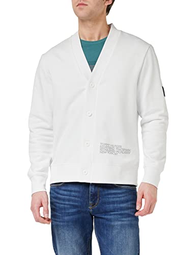 Tommy Hilfiger Herren Strickjacke Cardigan Badged Graphic Cardigan mit Knopfleiste, Weiß (White), L von Tommy Hilfiger