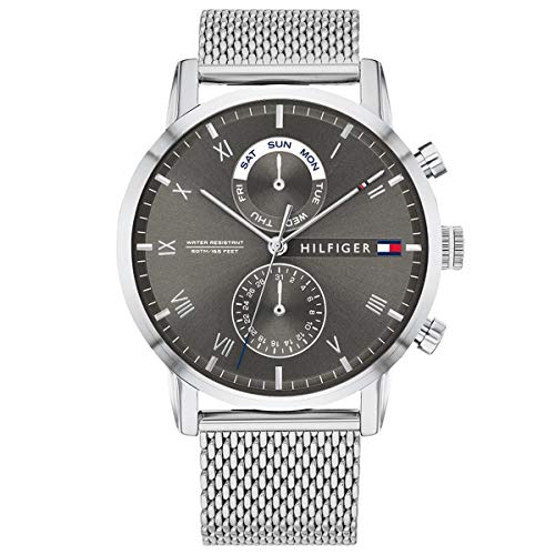 Tommy Hilfiger Multi Zifferblatt Quarz Uhr für Herren mit Silbernes Edelstahl-Mesh-Gliederarmband - 1710402 von Tommy Hilfiger