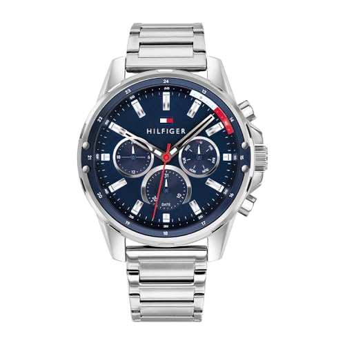 Tommy Hilfiger Multi Zifferblatt Quarz Uhr für Herren mit Silbernes Edelstahlarmband - 1791788 von Tommy Hilfiger