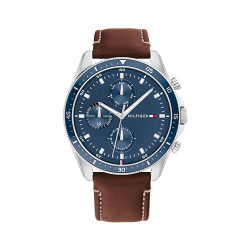 Tommy Hilfiger Multi Zifferblatt Quarz Uhr für Herren mit Braunes Lederarmband - 1791837 von Tommy Hilfiger